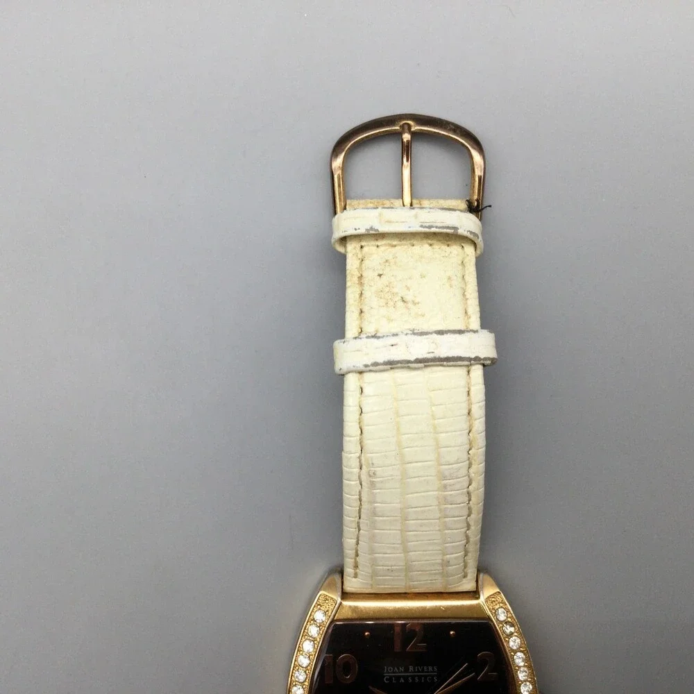 Joan Rivers Womens Watch 41mm Black Dial Gold Case White Leather 4377